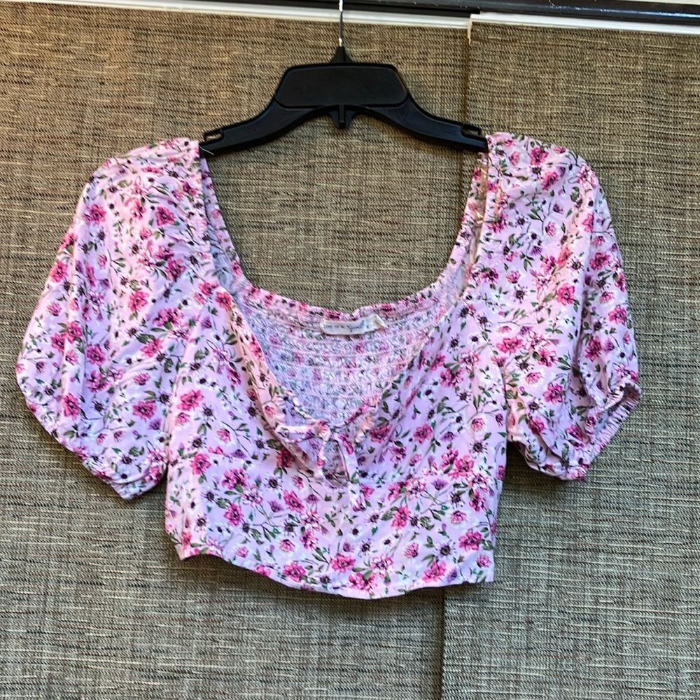 Pink and Purple Puff Sleeve Crop Blouse